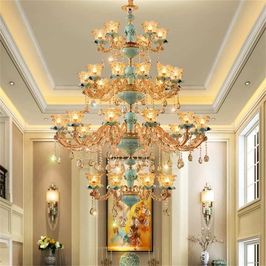 Step-by-step guide for large crystal chandelier for living room,chandelier for high ceilings,chandelier lighting for dining room,chandelier pros cons,best crystal chandelier for luxury home,should I buy a large chandelier - complete tutorial showing a person installing the fixture.